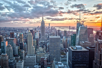The Empire State Building and the Manhattan skyline at sunset